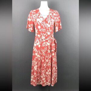 Isaac Mizrahi Live Orange White Floral Print Wrap Dress Small Boho Preppy Cute